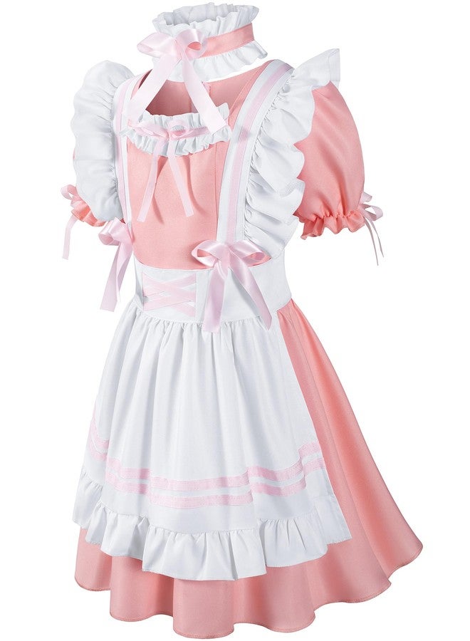 Irtysh Girls French Maid Costume Maid Apron Fancy Dress Halloween Outfit Cosplay Costume Accessories Set(PK 130) Pink - Image 3
